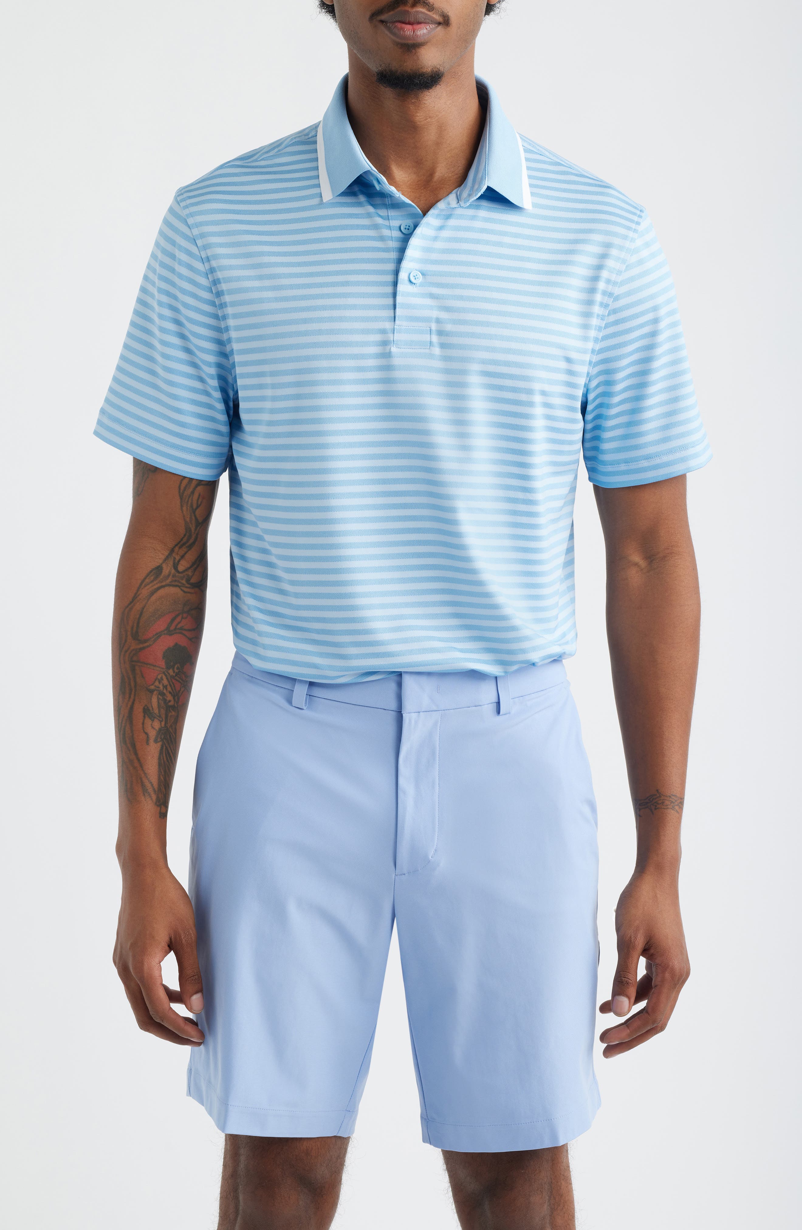 Stripe Mesh Golf Polo