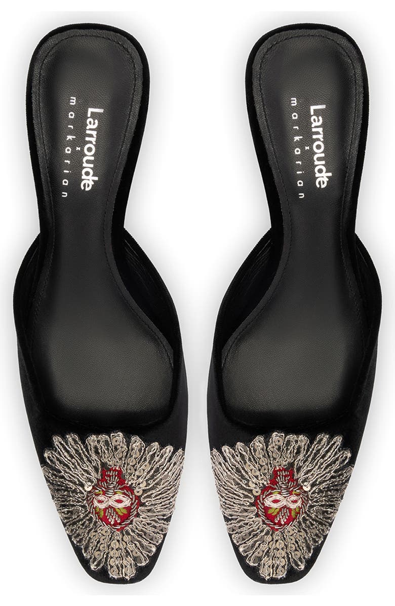 Larroudé x Markarian Mule In Velvet and Heart Embroidery, Alternate, color,