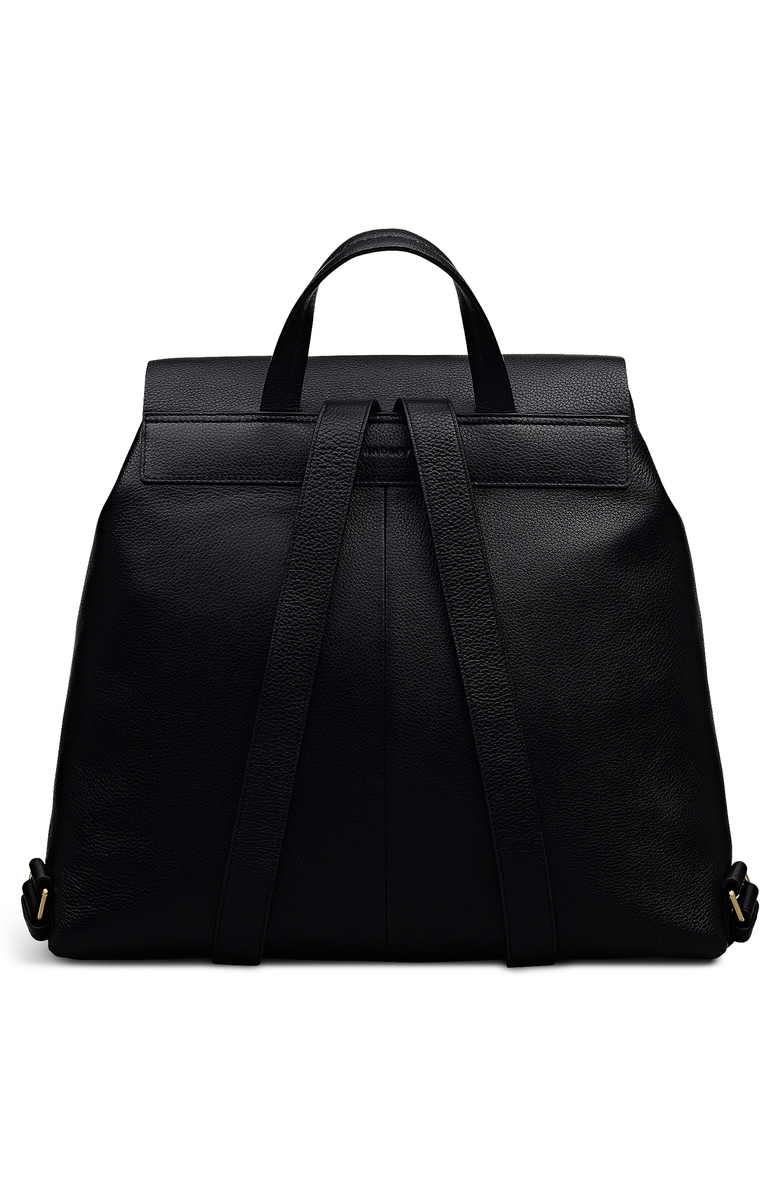 Burton Way Large Flapover Leather Backpack, Alternate, color, BLACK