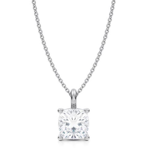Cushion Solitaire Lab Diamond Pendant Necklace 14K 2.50ct