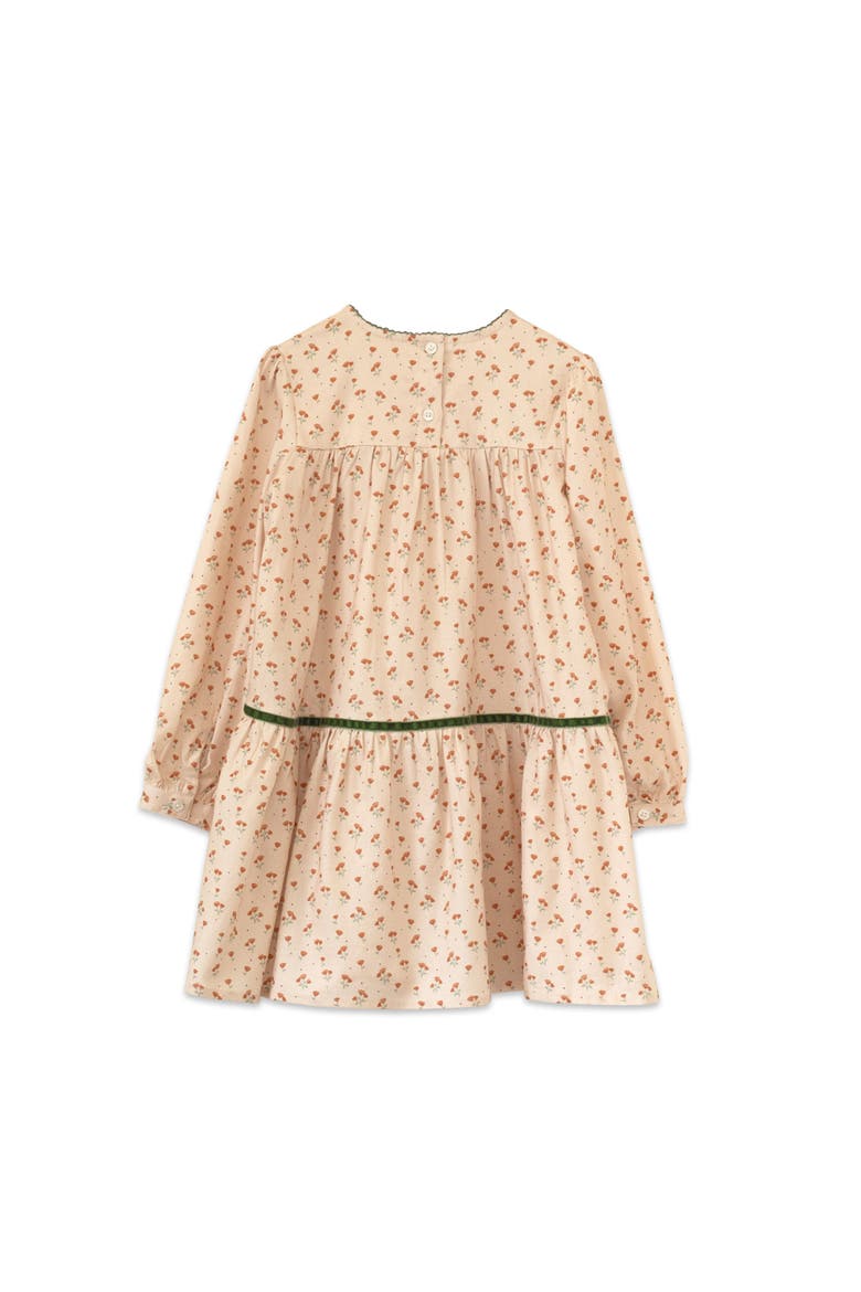 Piper Tiered Dress with Velvet Trim, Alternate, color, Beige Petals