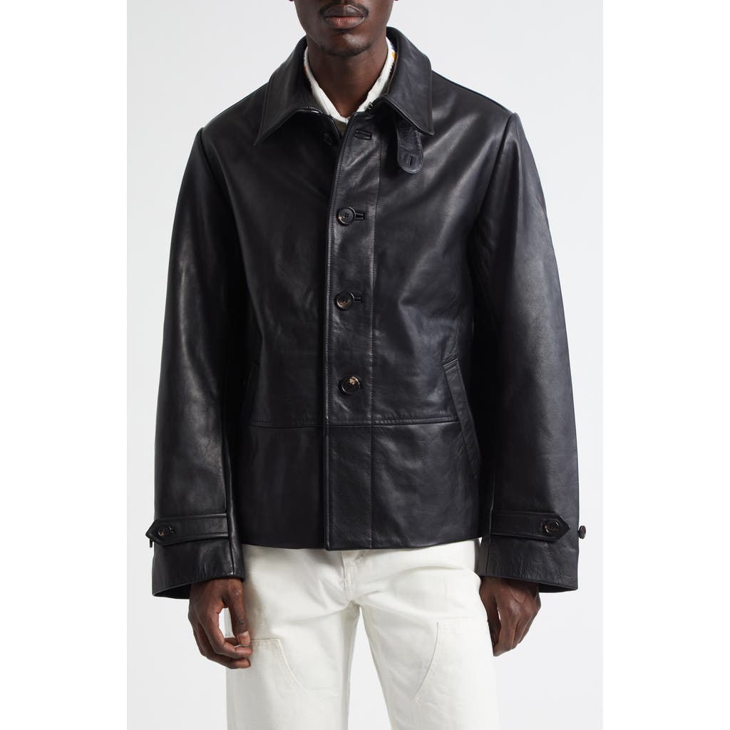 Bode Black Cropped Continental Leather Jacket In Black
