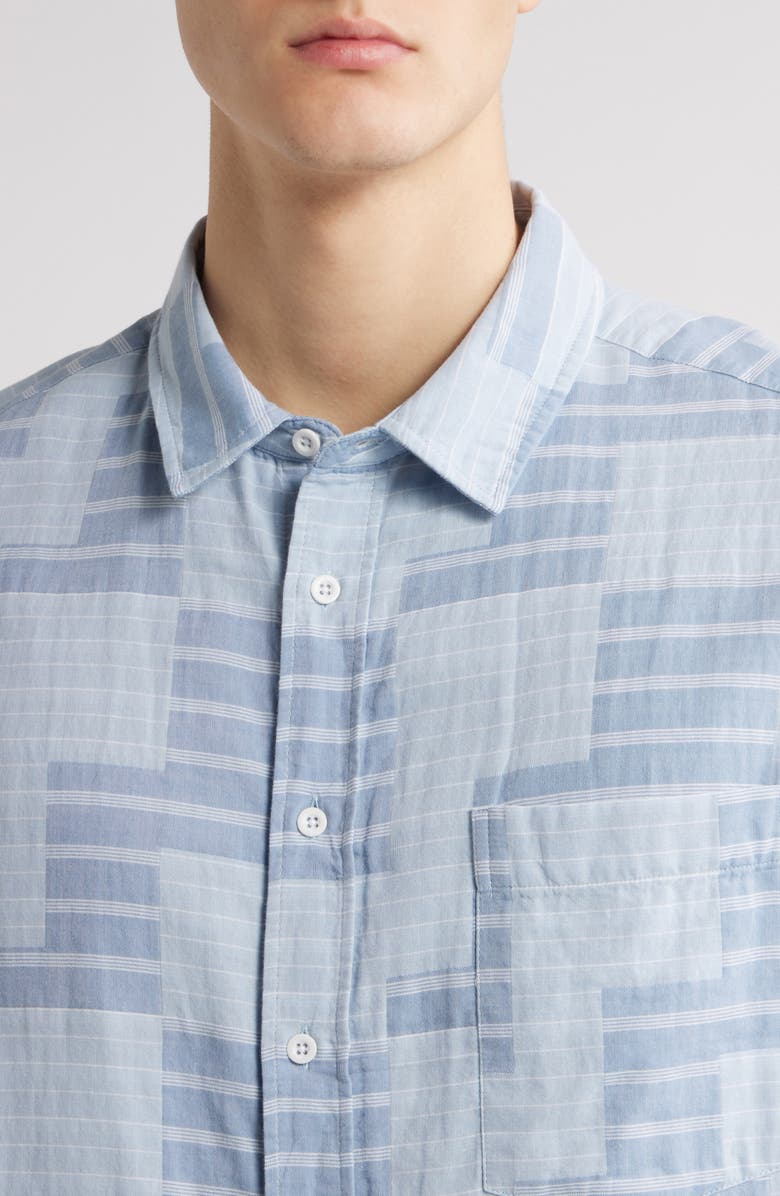 Percival Block Patch Pearce Stripe Cotton Button-Up Shirt, Alternate, color, Blue