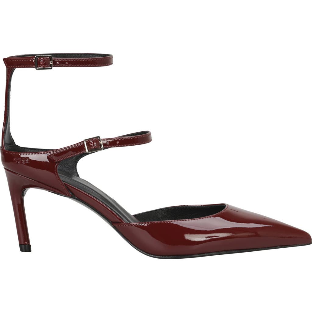 Hugo Boss Boss Gracey Ankle Strap Pointed Toe Pump In Burgundy