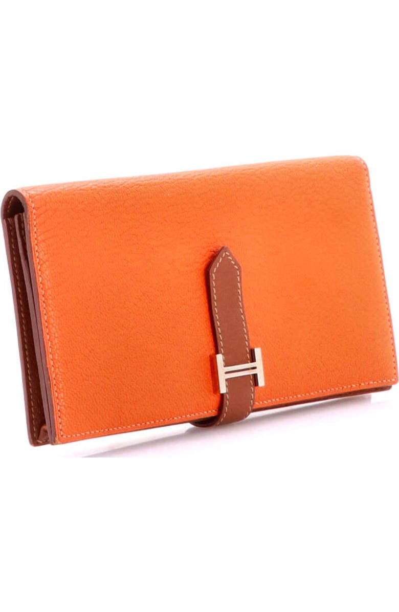 Pre-Owned Hermes Bearn Wallet Chevre Mysore Long, Alternate, color, Feu