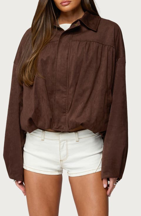 Alberta Bubble Hem Faux Suede Jacket