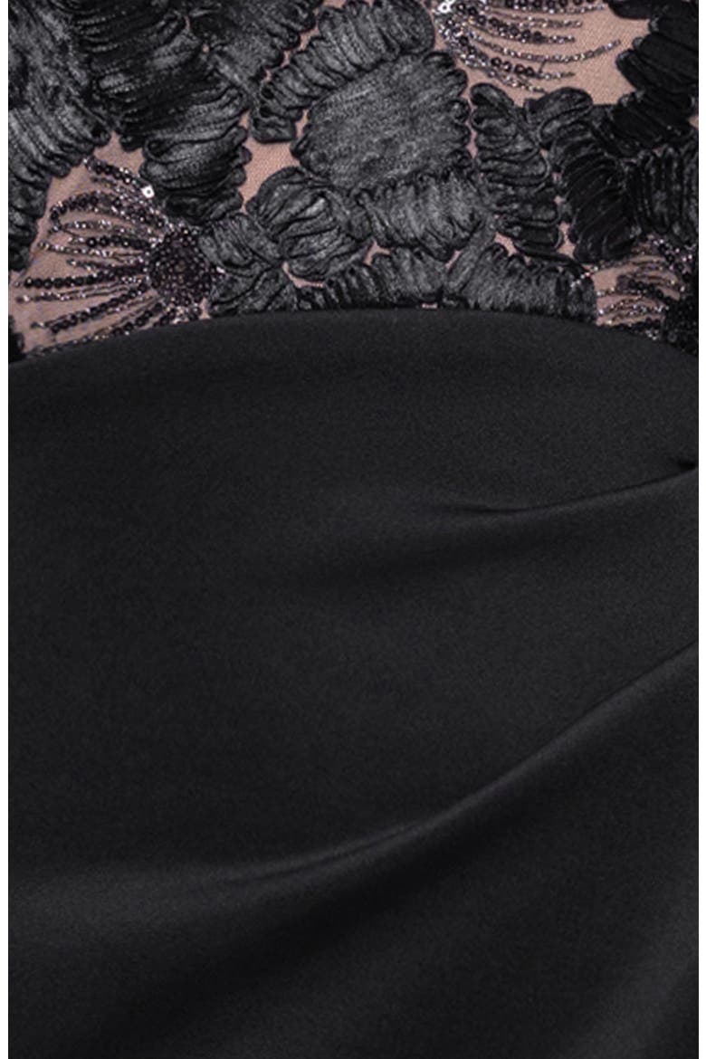 Metallic Floral Mixed Media One-Shoulder Cocktail Midi Dress, Alternate, color, BLACK/ NUDE