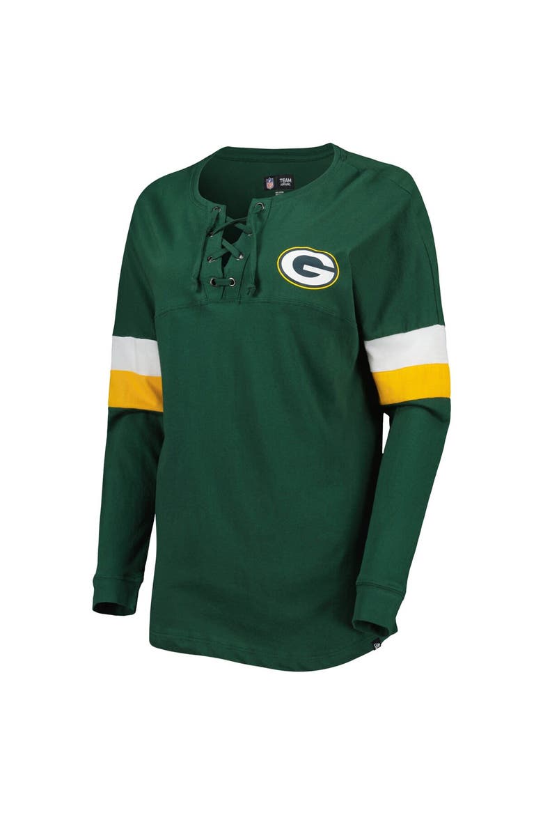 Women's New Era  Green Green Bay Packers Athletic Varsity Lightweight Lace-Up Long Sleeve T-Shirt, Alternate, color, Green