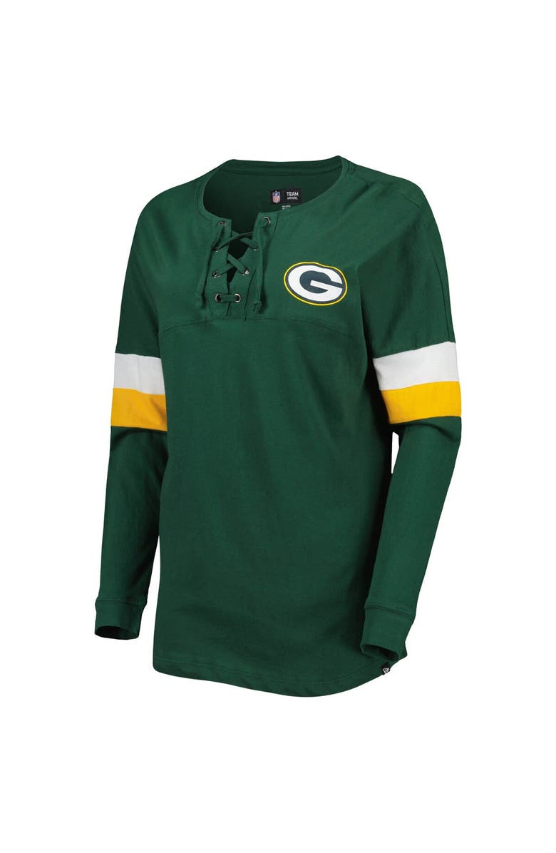 New Era Women's New Era Green Green Bay Packers Athletic Varsity Lightweight Lace-Up Long Sleeve T-Shirt, Alternate, color, Green