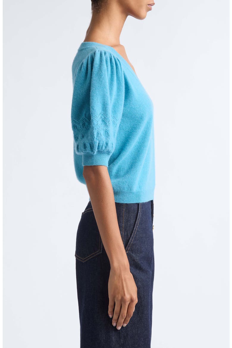 Reina Puff Sleec Cashmere Sweater, Alternate, color, CERULEAN