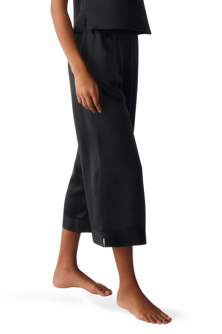 Olivia Ankle Wide Leg Silk Pajama Pants, Alternate, color, BLACK