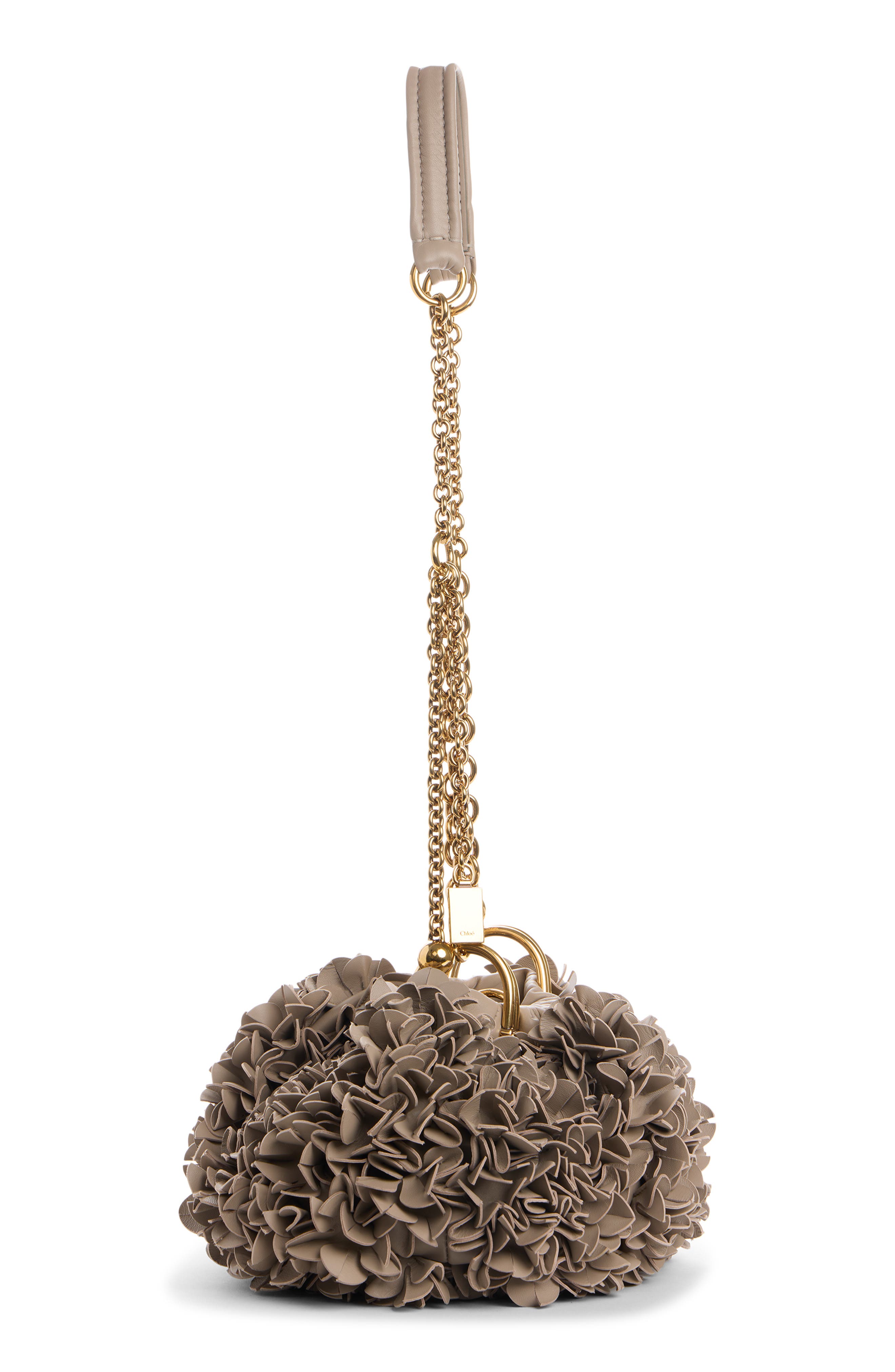 Chloé Pleated Flower Leather Crossbody Bag, Alternate, color, Woodsmoke