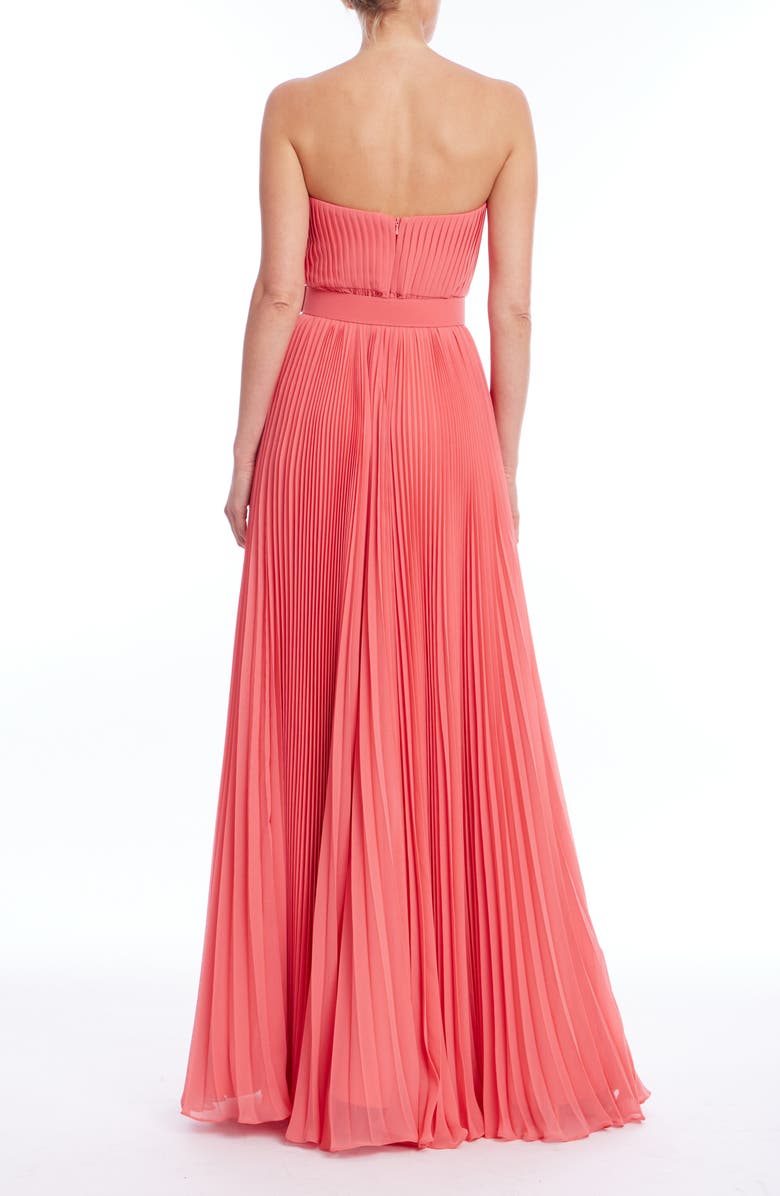 Badgley Mischka Collection Embellished Pleated Strapless Gown, Alternate, color, Coral