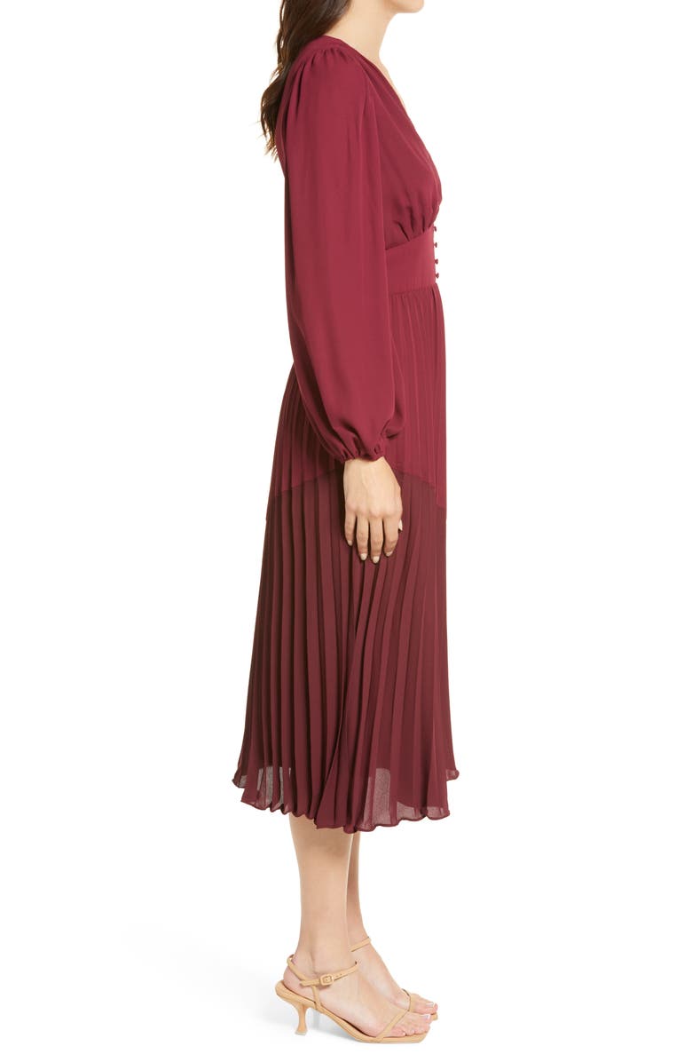 Chelsea28 Button Pleated Long Sleeve Maxi Dress, Alternate, color,