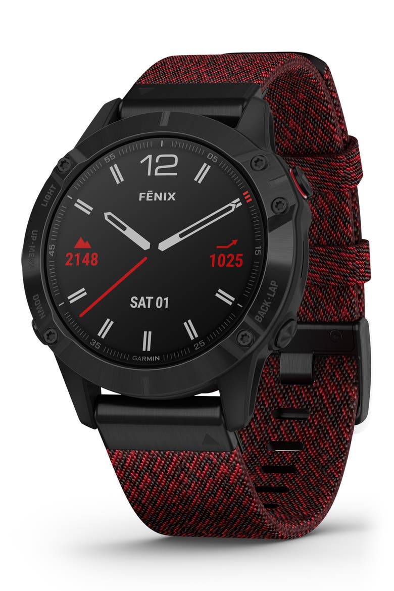 fenix® 6 Sapphire Premium Multisport GPS Watch, 47mm, Main, color, BLACK/ HEATHERED RED