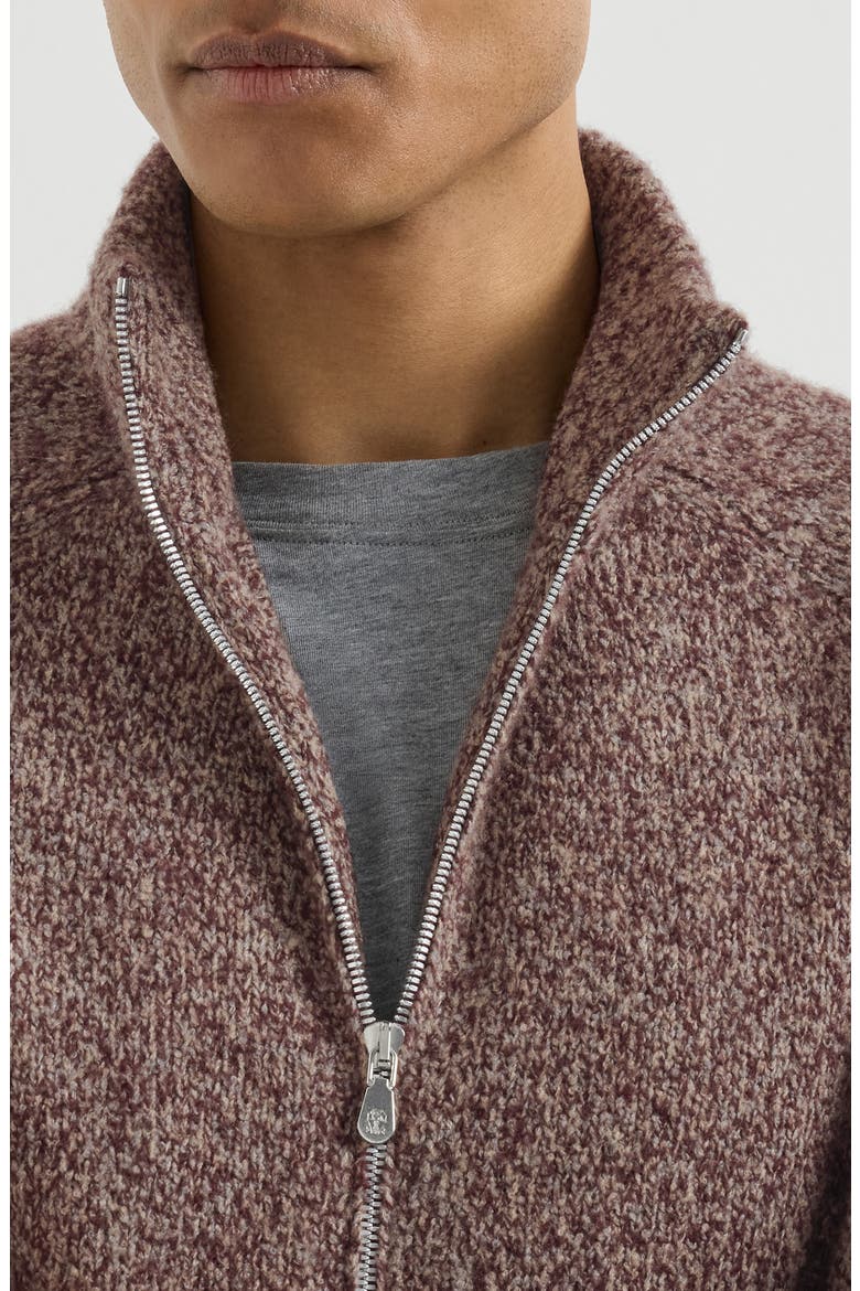 Virgin wool, silk and cashmere chiné cardigan with zipper, Alternate, color, Burgundy