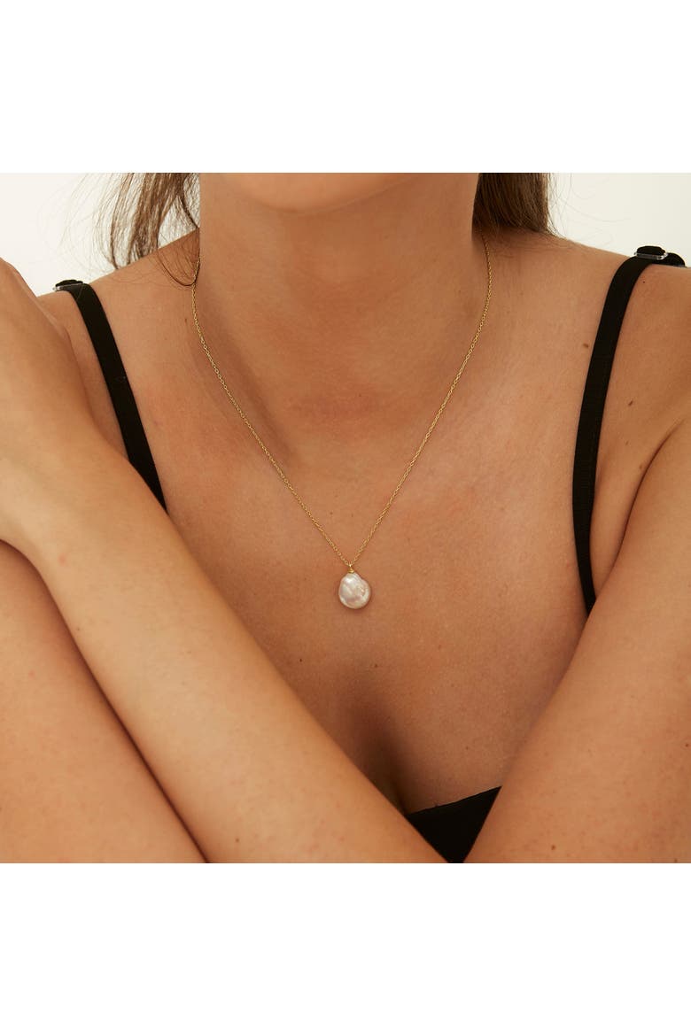 Baroque Flat Pearl Pendant Necklace Sterling Silver, Alternate, color, Gold