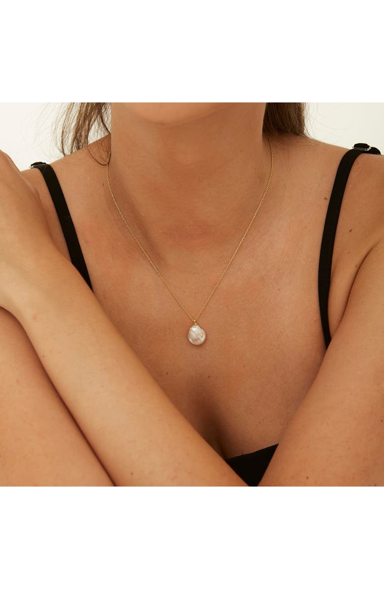 Spero London Baroque Flat Pearl Pendant Necklace Sterling Silver, Alternate, color, Gold