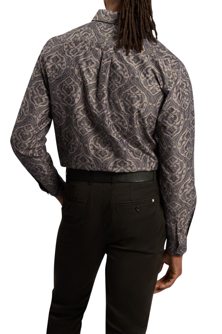 Damzen Jacquard Cotton Button-Up Shirt, Alternate, color, GREY