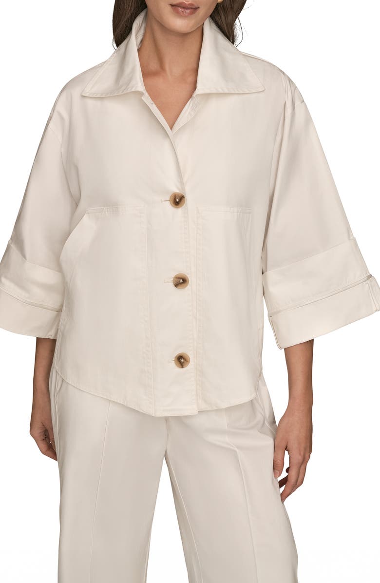 Donna Karan New York Button Front Cotton Twill Jacket, Main, color, Cream