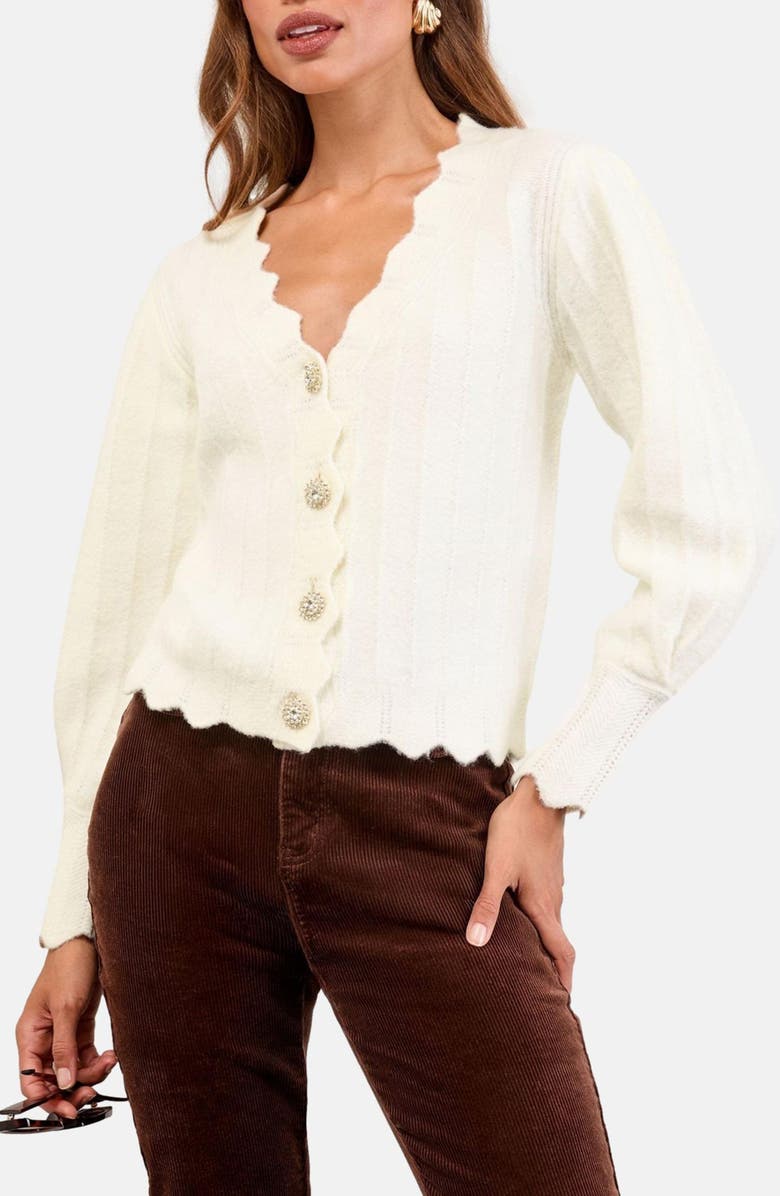 Lipsy Scallop Edge Cardigan, Main, color, Neutral
