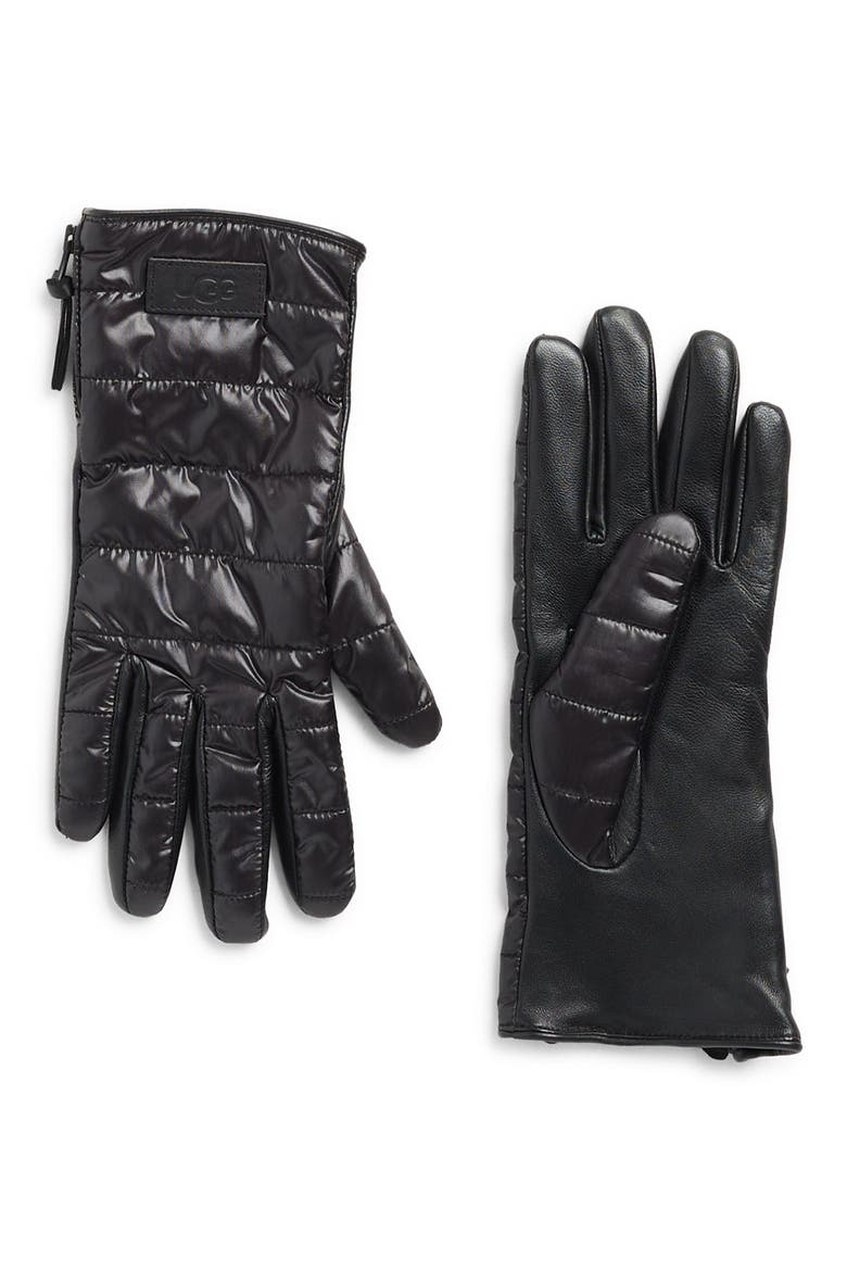 Faux Fur Lined Quilted Gloves, Main, color, BLACK