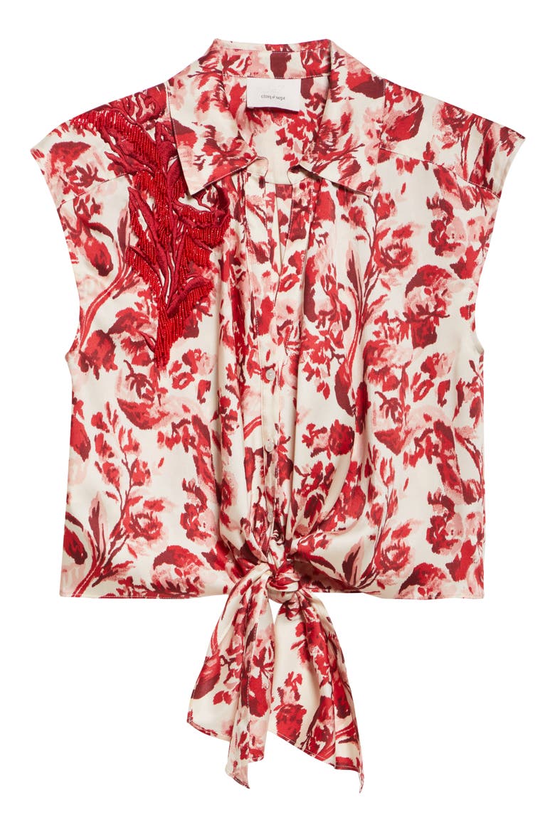 Floral Ribbons Sleeveless Shirt, Alternate, color, CHERRY ROSE MULTI