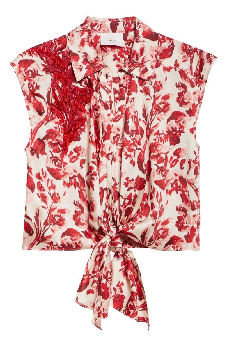 Cinq à Sept Floral Ribbons Sleeveless Shirt, Alternate, color, Cherry Rose Multi