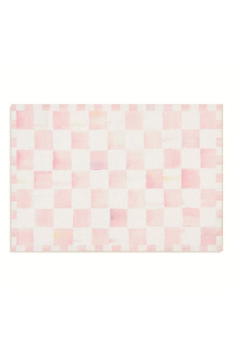 Rosy Checkerboard Machine Washable Rug
