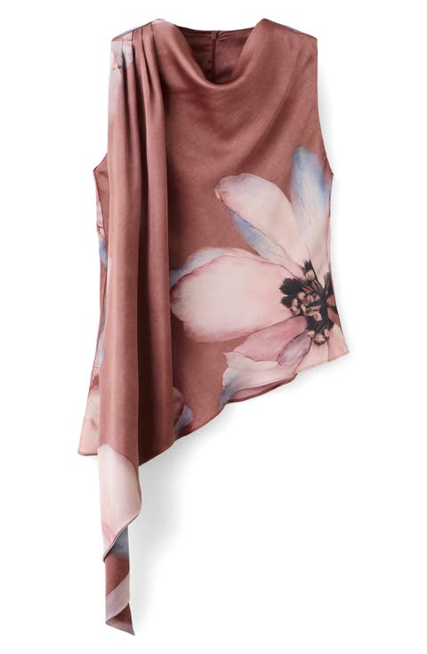 Floral Print Drape Sleeveless Top