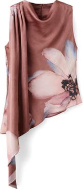 MANGO Floral Print Drape Sleeveless Top