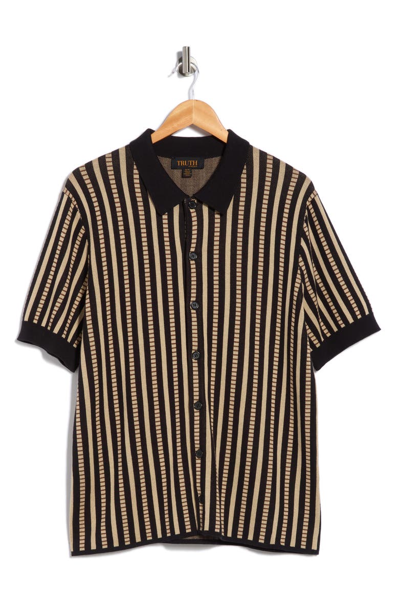TRUTH Stripe Print Short Sleeve Button-Up Shirt, Alternate, color, Black/ Beige Multi