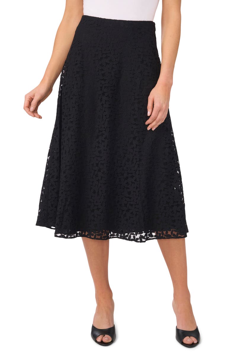 CeCe Floral Lace Skirt, Main, color, Rich Black