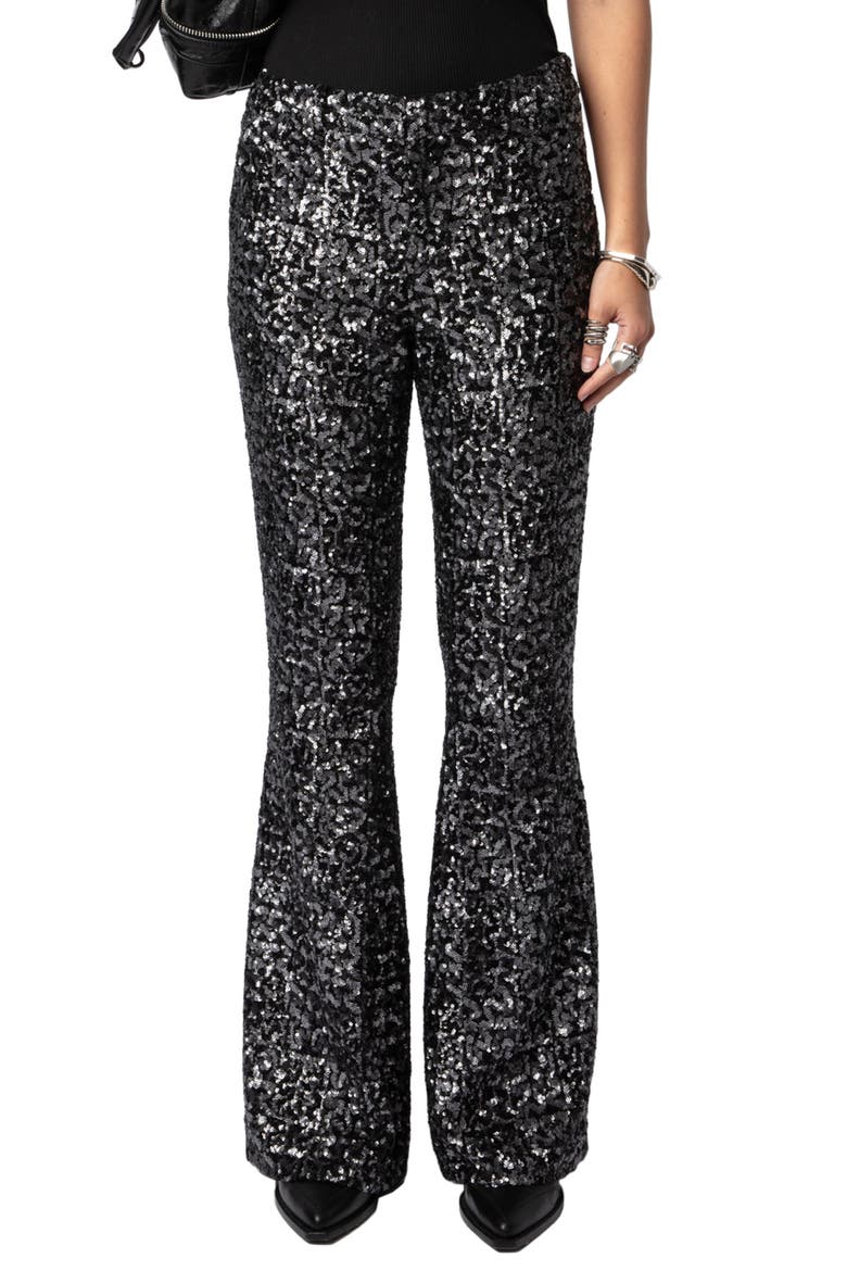 Prevy Sequin Flare Pants, Main, color, NOIR