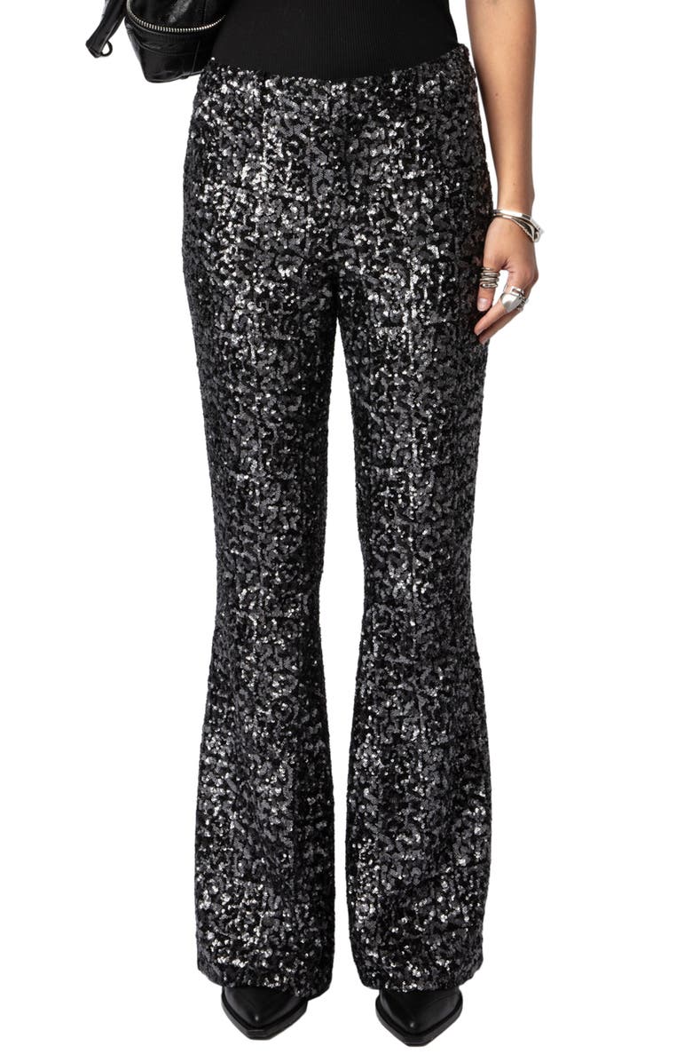 Zadig & Voltaire Prevy Sequin Flare Pants, Main, color, 