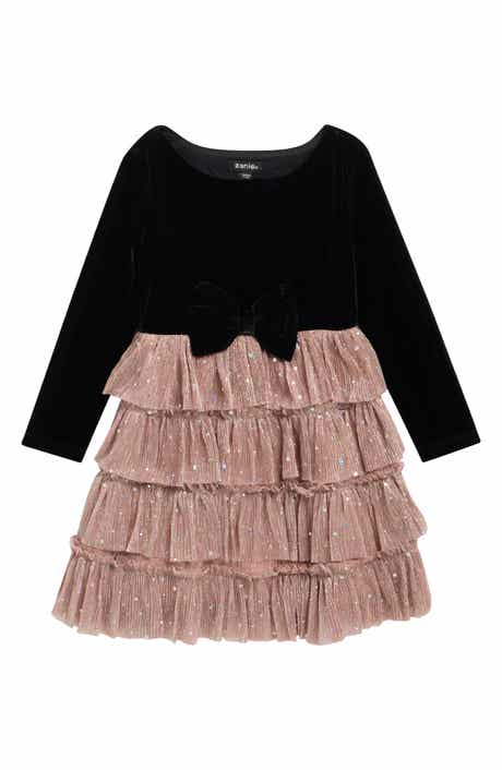 Kids' Long Sleeve Plissé Tiered Dress