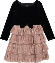 Zunie Kids' Long Sleeve Plissé Tiered Dress