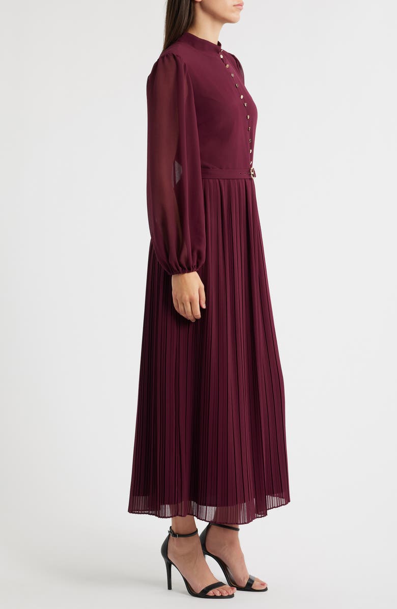 Elie Tahari The Adira Belted Long Sleeve Dress, Alternate, color, Noir Berry
