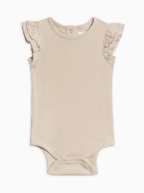Colored Organics Organic Cotton Maggie Ribbed Short Sleeve Bodysuit With Eyelet Ruffle In Nude