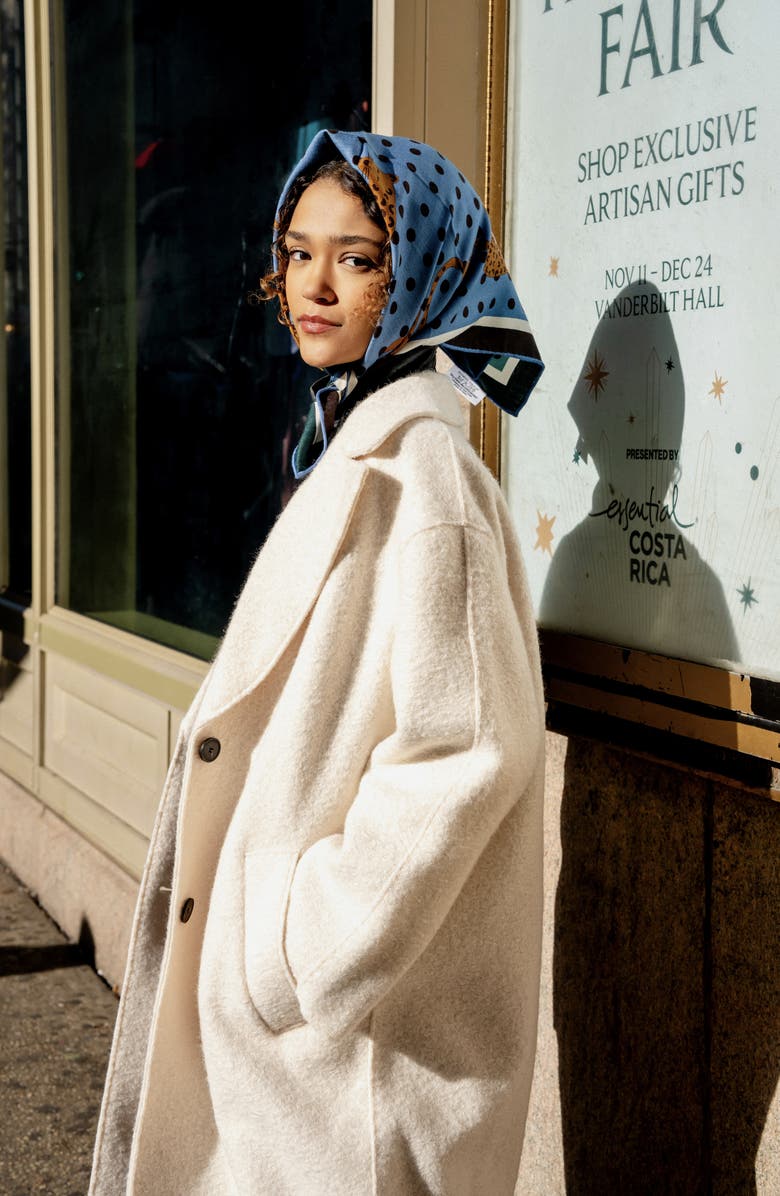 Jessie Zhao New York Double Sided Wool Silk Scarf Of Blue Leopards Garden, Alternate, color, Blue