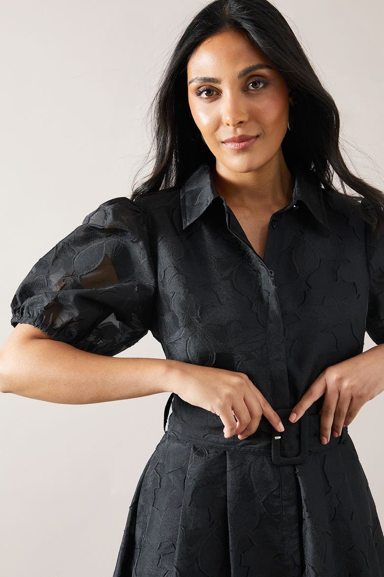 Petite Burnout Floral Shirt Dress, Alternate, color, Black