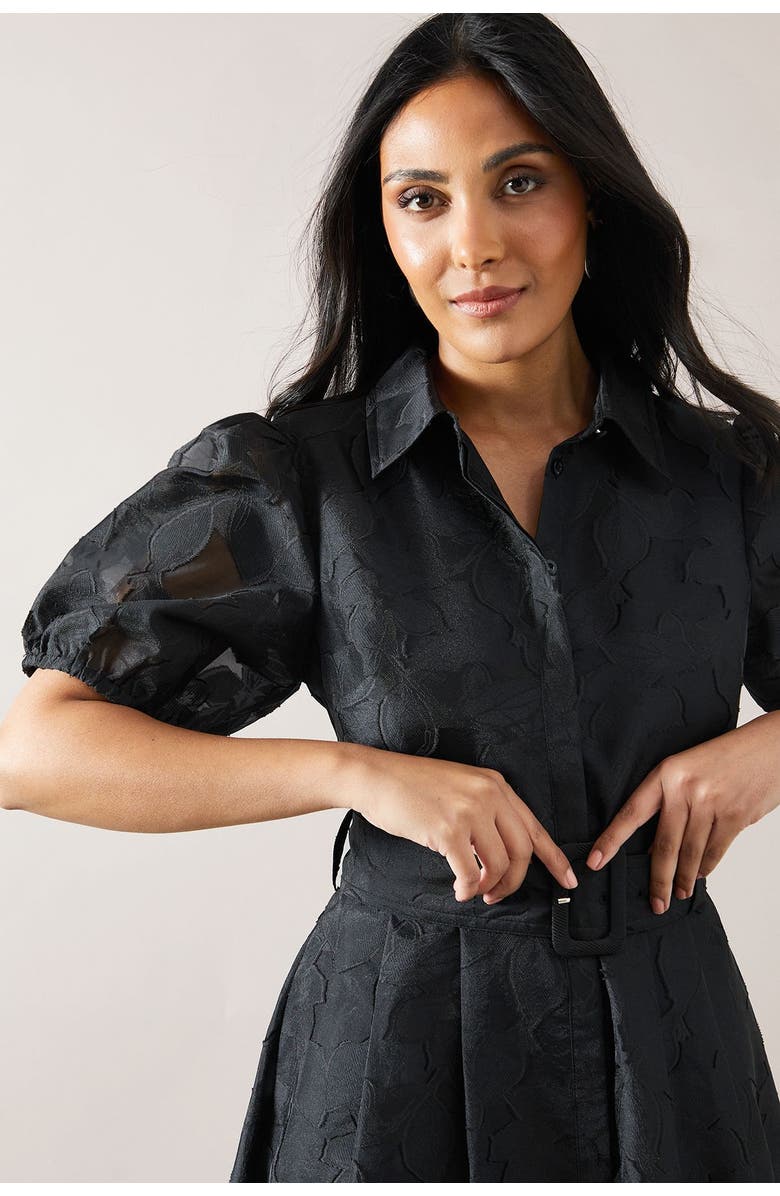 Wallis Petite Burnout Floral Shirt Dress, Alternate, color, Black