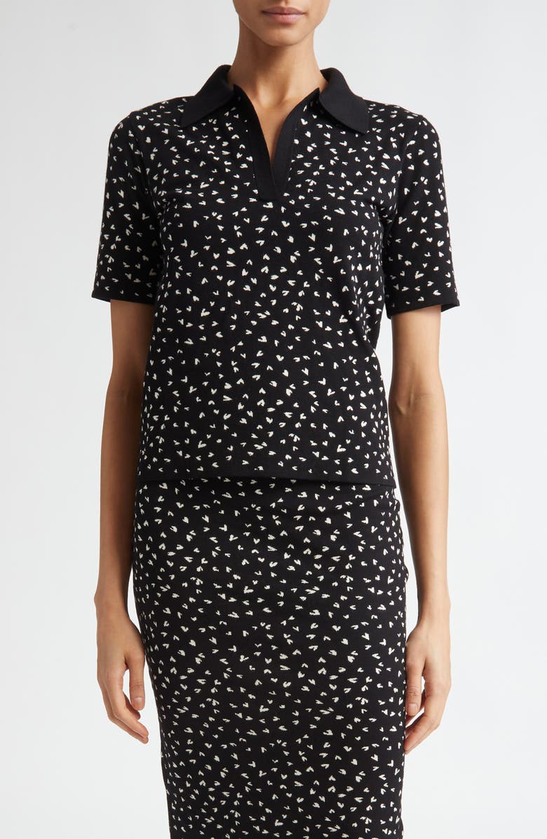 Max Mara Studio Acqua Heart Print Polo Sweater, Main, color,