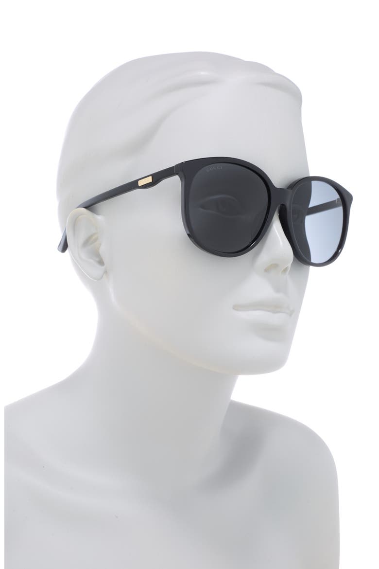 57mm Round Sunglasses, Alternate, color, SHINY BLACK