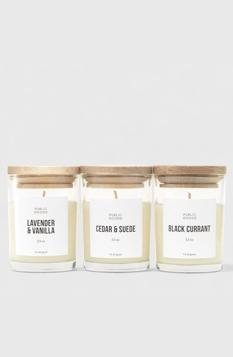 PUBLIC GOODS Mini Candle Set, Main, color, Black Currant, Cedar, Lavender