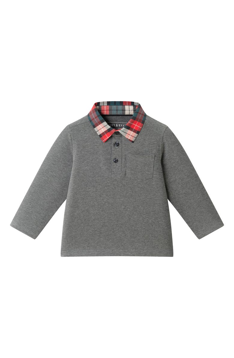 Andy & Evan Long Sleeve Stretch Cotton Polo & Drawstring Pants Set, Alternate, color, Grey Polo