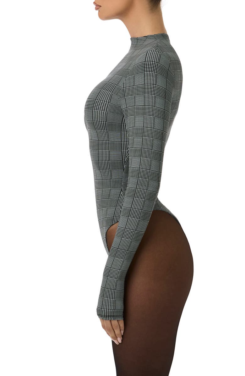 Naked Wardrobe Naked Snakeskin Print Long Sleeve Bodysuit, Alternate, color, Houndstooth Plaid