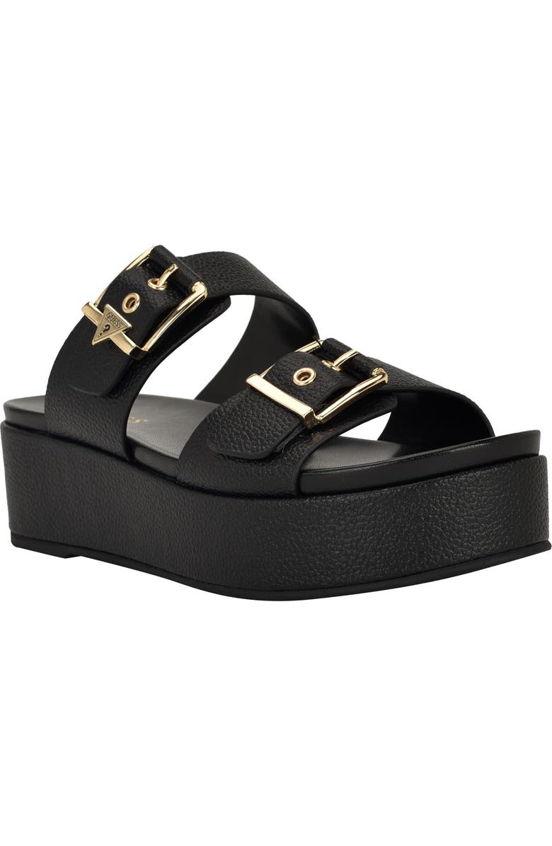 GUESS Platform Slide Sandal, Main, color, Black