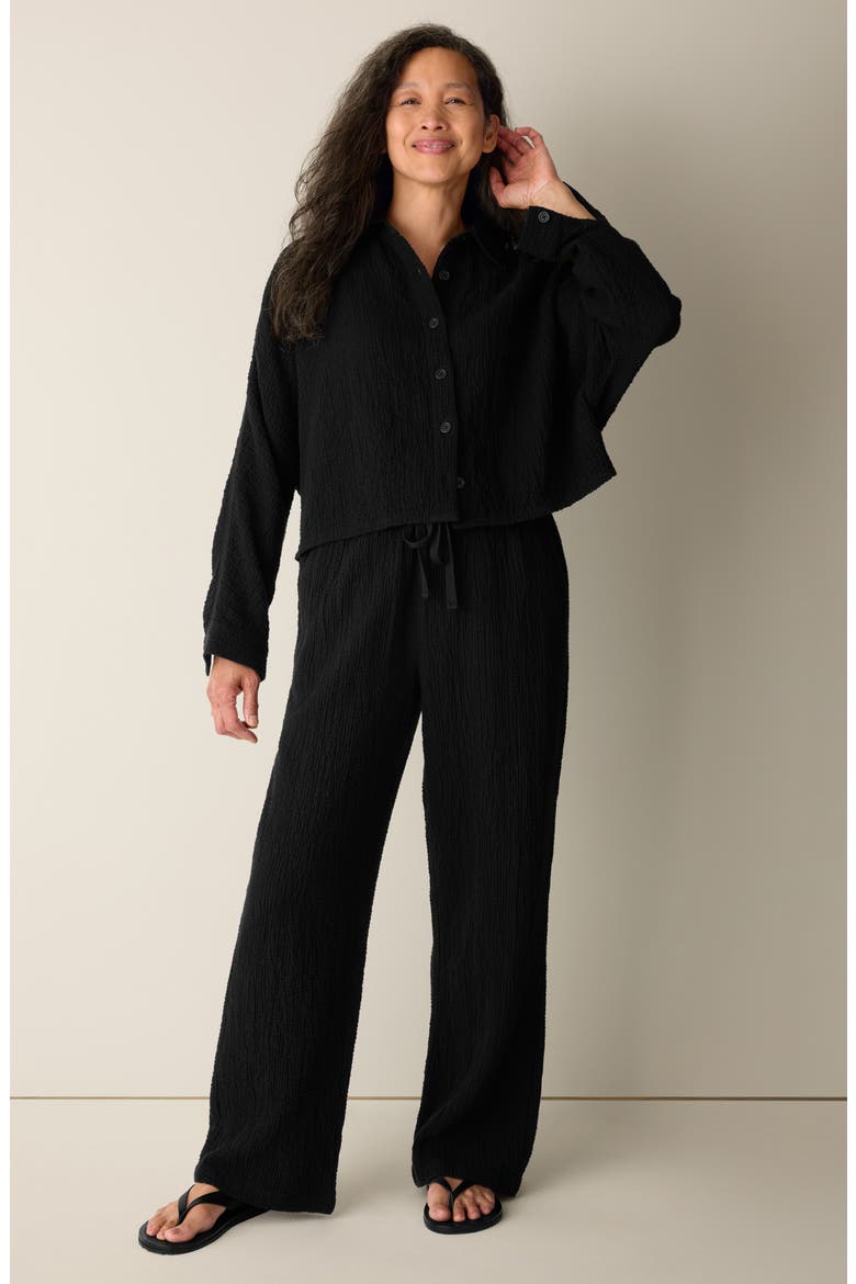 Crinkled Stretch Organic Cotton Drawstring Pants, Alternate, color, BLACK
