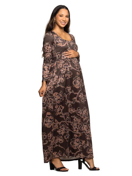 24seven Comfort Apparel Floral Long Sleeve Scoop Neck Maxi Dress In Multi